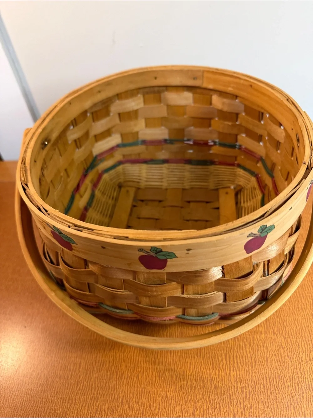 Handwoven Wooden Apple Accent Basket in Natural and Red